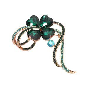 Tigerstars Emerald Gold Clover Pin Brooch